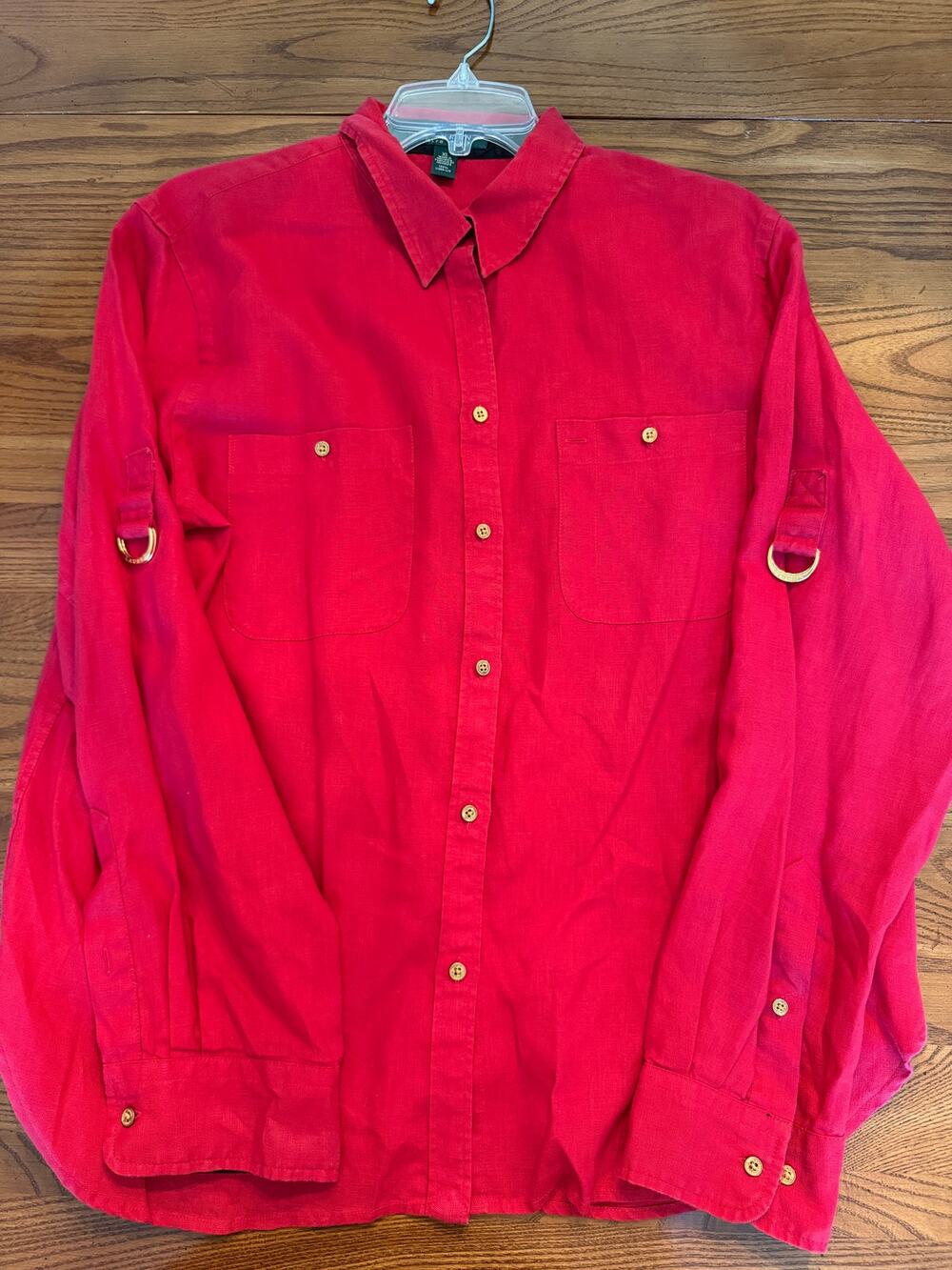 Lauren Ralph Lauren Red 100% Linen Shirt Womens XL Button Tunic